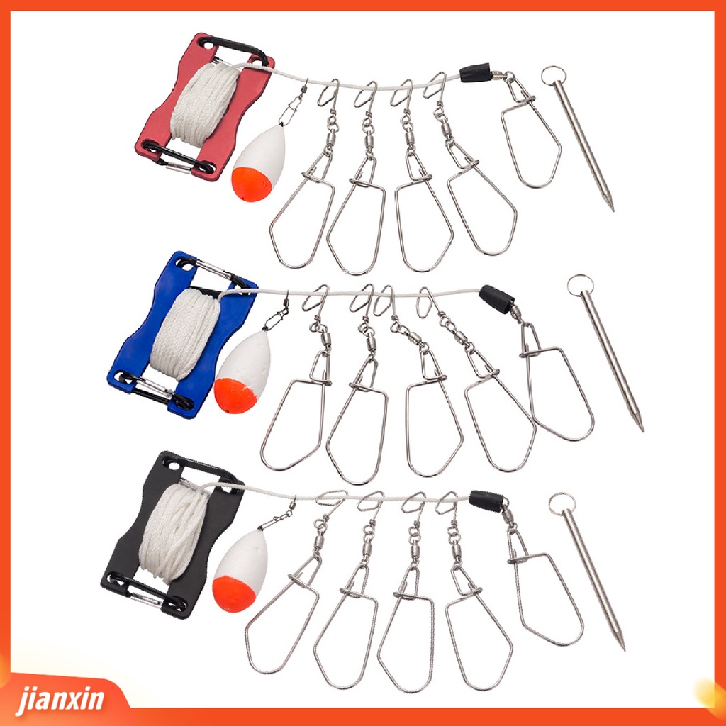 (In Stock) Outdoor Fishing Lure Stringer Stainless Steel Pengunci Gesper Ikan Klip Lock Hook Dengan Tali Pelampung