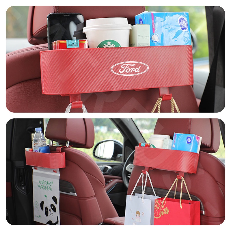 Ford Car Back Seat Organizer Kursi Belakang Mobil Hook Kotak Penyimpanan Cup Holder Tekstur Serat Karbon Untuk Ford Fiesta Ranger Ecosport Focus Everest Mustang Escape