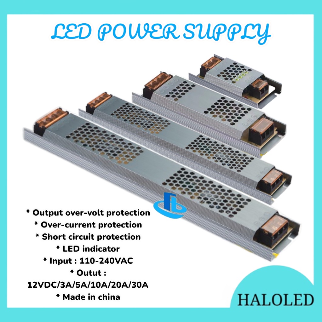 LED POWER SUPPLY 12V/ADAPTOR TRAFO SLIM LED INDICATOR 3A/5A/10A/20A/30A