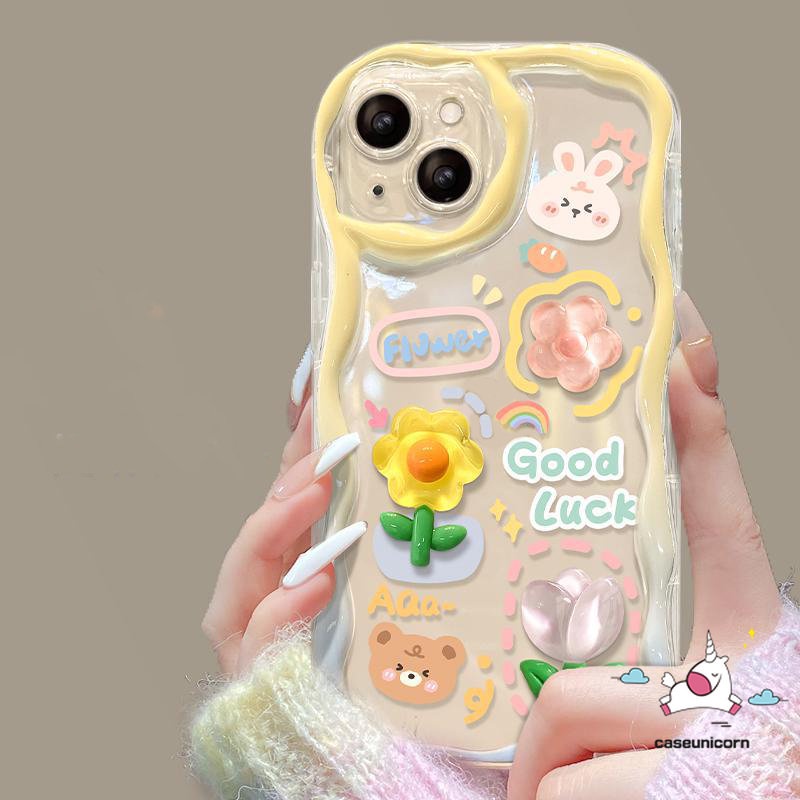 Kartun Doodle Bear 3D Wavy Curved Edge Case Untuk Redmi 10C A2 9A 9C NFC 10A 10 9T A1 9 Redmi Note 11 10s 12 10 11s Pro Max POCO M3 Boneka Sterik Kodok Bunga Kelinci 3D Lucu Soft Cover