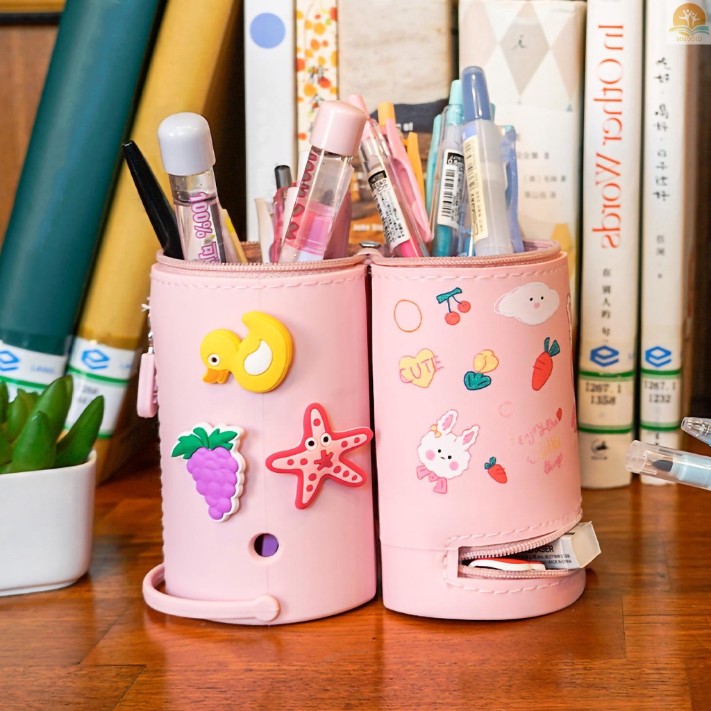 In Stock NBX Silikon Pensil Case Kapasitas Besar Kartun Lucu Tempat Pulpen Tahan Lama Tahan Air Berdiri Tas Pensil Kantong Penyimpanan Alat Tulis Meja Organizer Untuk Siswa Kantor Sekolah B