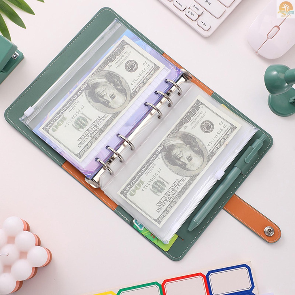 In Stock A6 Pengikat Anggaran Dengan Kulit PU Penutup Notebook Ritsleting Amplop Lable Stiker Penggaris Digunakan Sebagai Money Organizer System Bill Money Card Saving Planner Hadiah Ulang Tahun Untuk Frien