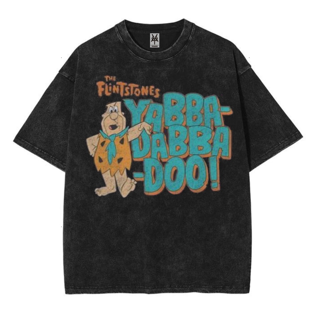 Kaos oversize the flintstones yabba dabba doo washed washing vintage tee