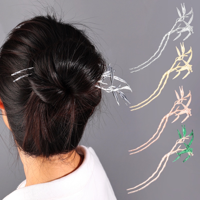 Alloy Gadis Bambu Rambut Stik Rambut Pin Pernikahan Trendi Daun Bambu Gaya Cina Bamboo leaves Elegan Hair Clip Hadiah Ponytail Holder Wanita Hiasan Kepala