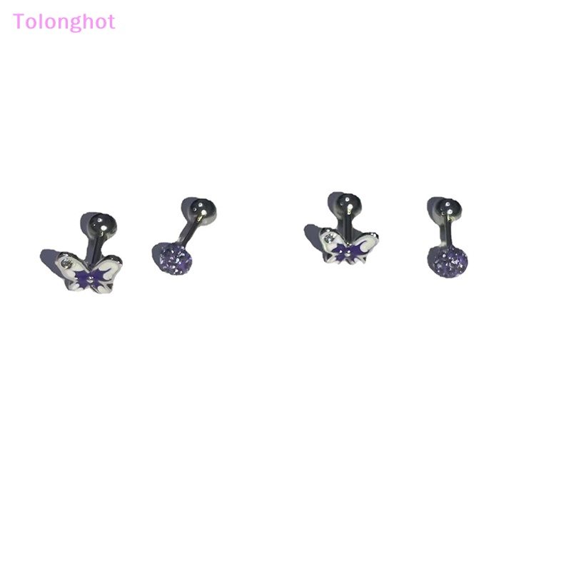 Tolonghot&gt; 1Pcs Ungu Menetes Minyak Kupu-Kupu Telinga Tulang Kuku Spiral Stud Anting Untuk Wanita Gadis Pesta Perhiasan Hadiah well