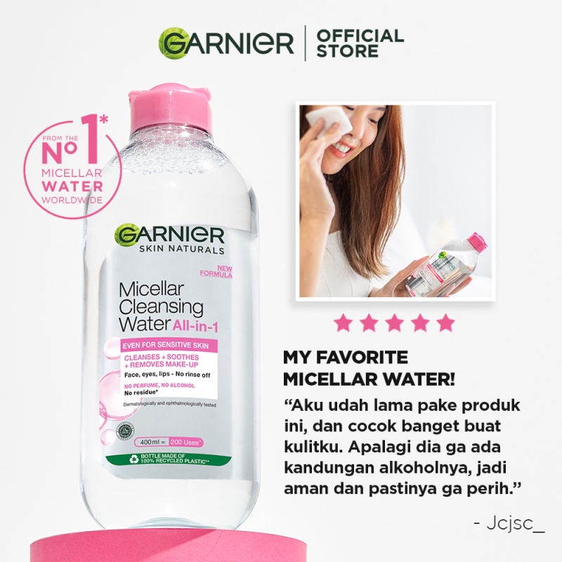 Garnier Micellar Cleansing Water Pink Skin Care - 400ml (Pembersih Wajah & Make up Untuk Kulit Sensitif) Image 4