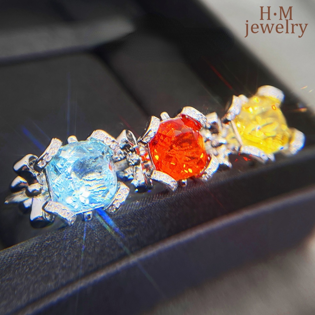 Cincin Zamrud Berlian Biru Mewah Fashion Amethyst Kuning Berlian Busur Ring