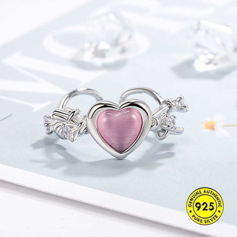 S925 Perak Indah Duri Cincin Perempuan Cahaya Mewah Manis Niche Rasa Tinggi Cincin Terbuka Hadiah Pacar U1521
