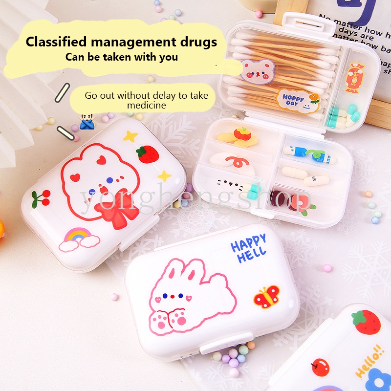 8kisi Kotak Pil Kotak Penyimpanan Vitamin Obat Mingguan Travel Portable Dispenser Tablet Pill Organizer Case Cotton Swab Bandage Container Mini Lucu Pillbox