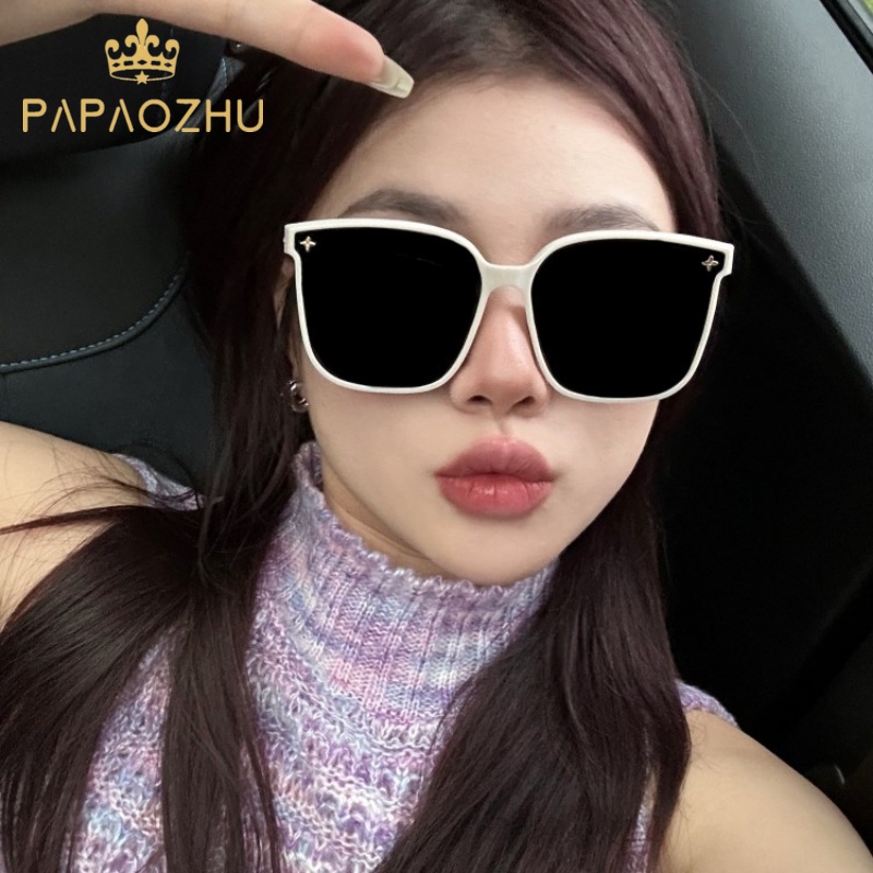 Papaozhu Gaya Glittery Sequin Chain Leg Over Sized Sunglasses Untuk Wanita Pria Shades Korean Anti-Radiasi Eyewear