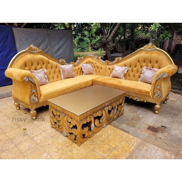 KURSI SUDUT MEWAH UKIR JEPARA KURSI SOFA SUDUT MINIMALIS UKIR JATI JEPARA KURSI TAMU JATI JEPARA - F