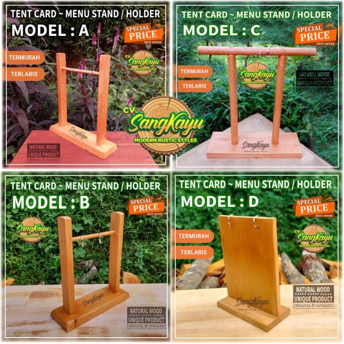 

Tempat brosur tent card tent card kayu tent holder display menu meja Menu Stand With hanger gantungan menu wood stand display menu