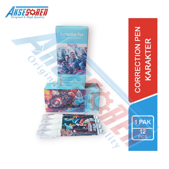 

Aksesoren Tip Ex Cair Model Pen [1 Pack/12 Pcs] / Correction Pen 8 ml Karakter Kartun Super Hero No. 860