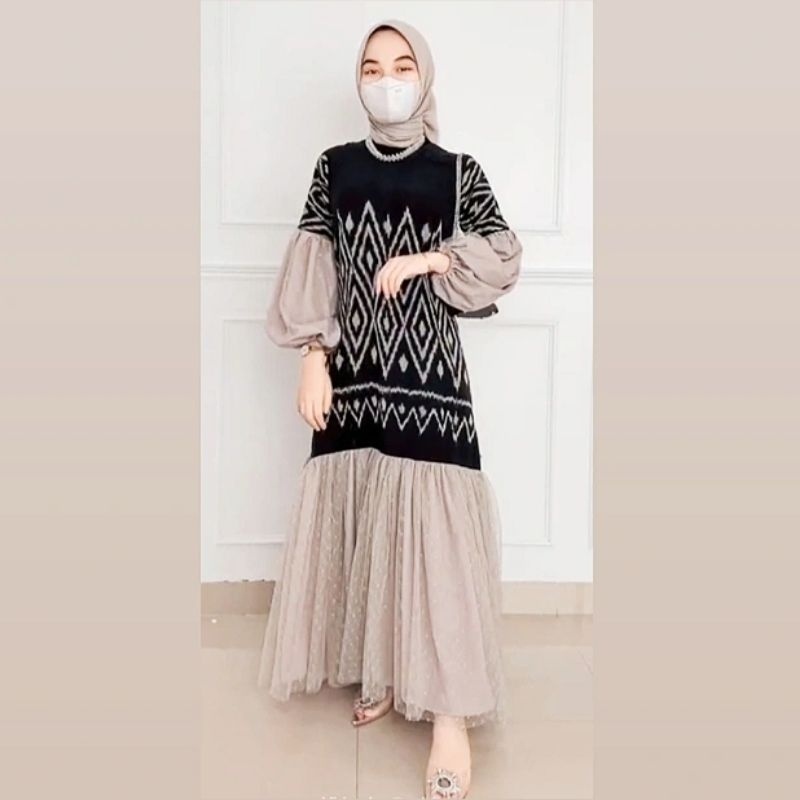 Revina Gamis Tenun Kombinasi gamis muslimah gamis wanita gamis terbaru