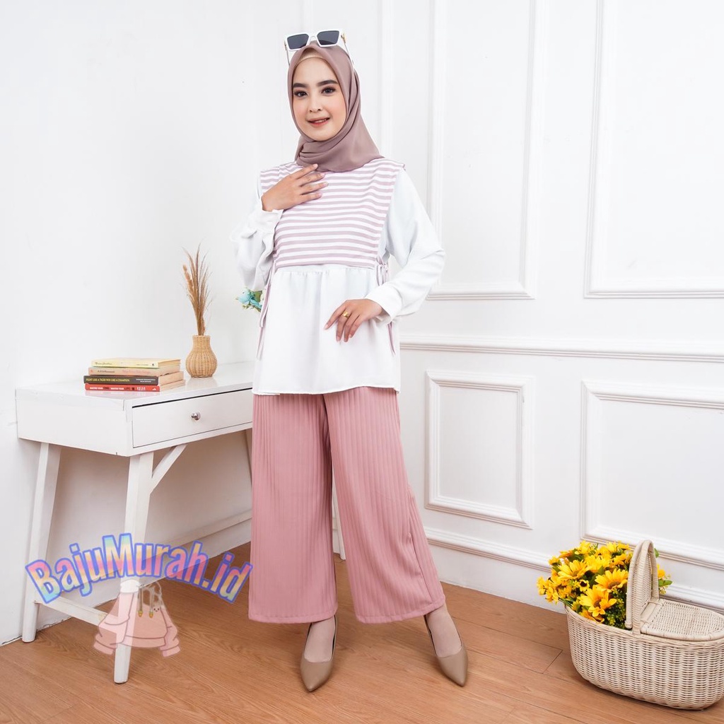 ALESHA- Setelan Wanita Salur Riva Lengan panjang Setrip