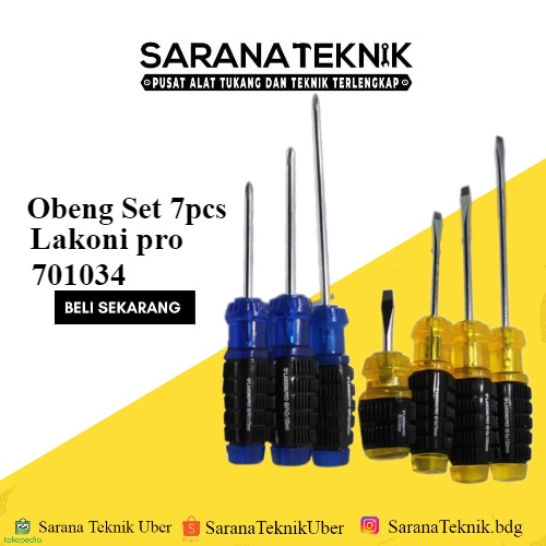 LAKONI PRO OBENG SET CUSHION GRIP 7 PCS GAGANG KARET 701034 / Obeng Set 7pcs termurah /obeng lakoni 