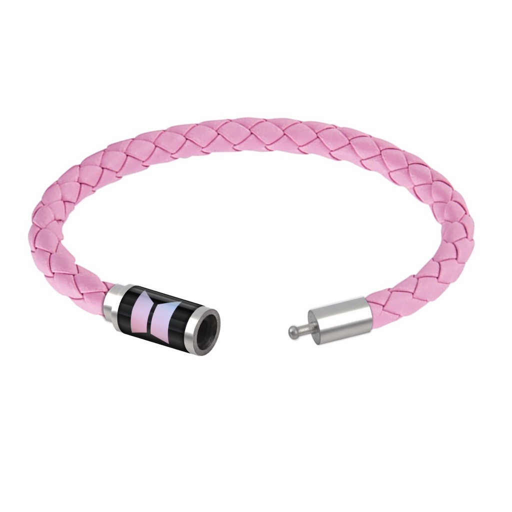 Gelang BTS Bangtan KPOP Korea Tali Kulit Kepang Warna Pink Putih Hitam Tabung Kaca Pengait Magnet Stainless Steel Pria Wanita
