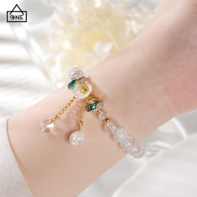 COD❤️Gelang Manik-Manik Kristal Desain Bunga Gaya Korea Untuk Wanita-A.one