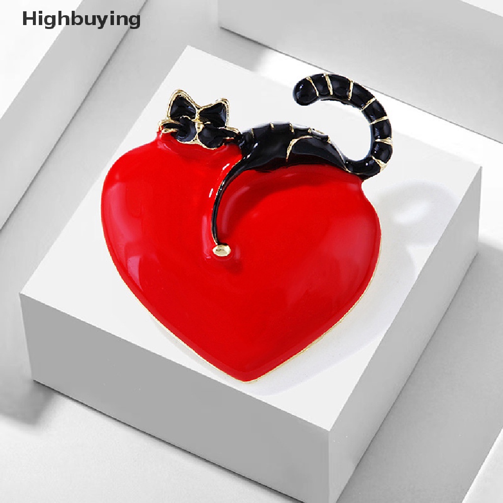 Hbid Fashion Cinta Hati Kucing Malas Enamel Bros Pin Untuk Wanita Lapel Perhiasan Pesta Hadiah Glory