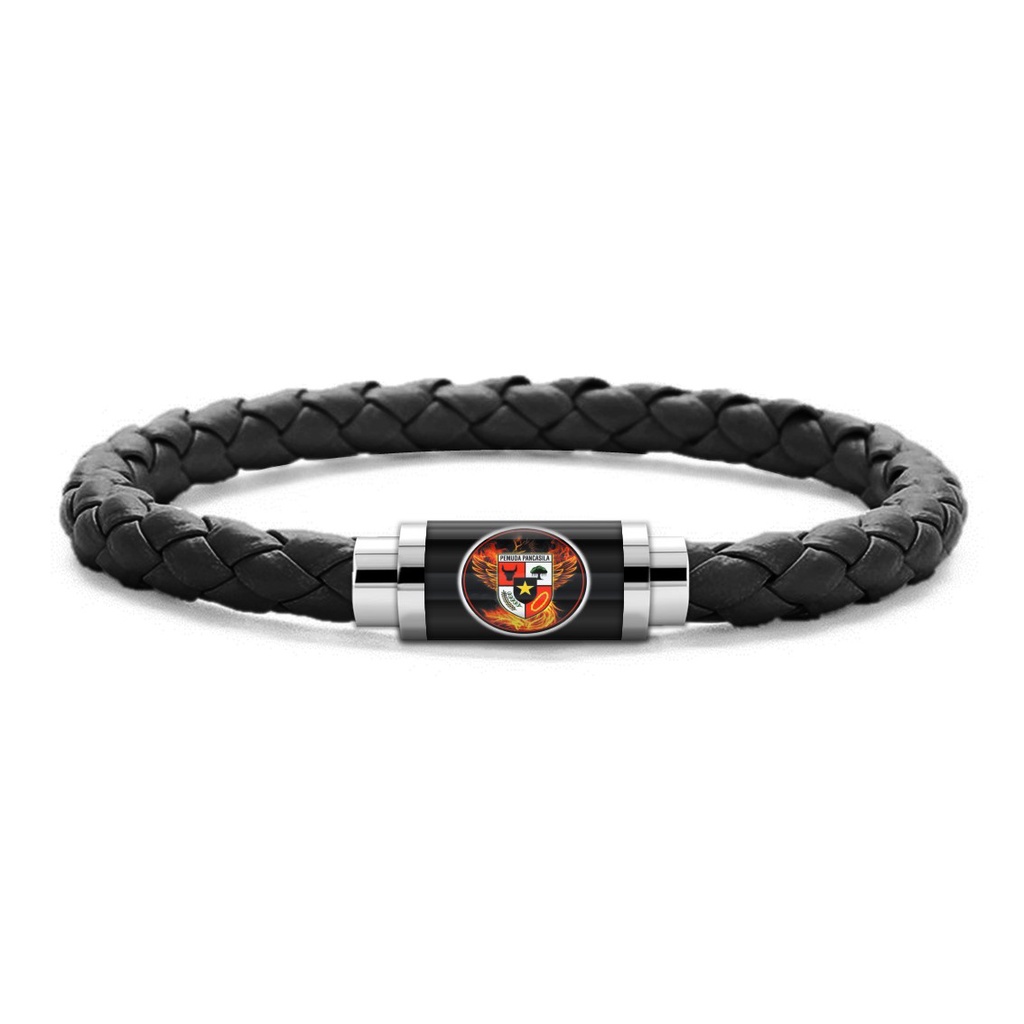 GELANG CUSTOM ORGANISASI PEMUDA PANCASILA SATU KOMANDO PP MODEL TALI KULIT KEPANG KAIT TABUNG MAGNET GAMBAR KACA EPOXY STAINLESS STEEL