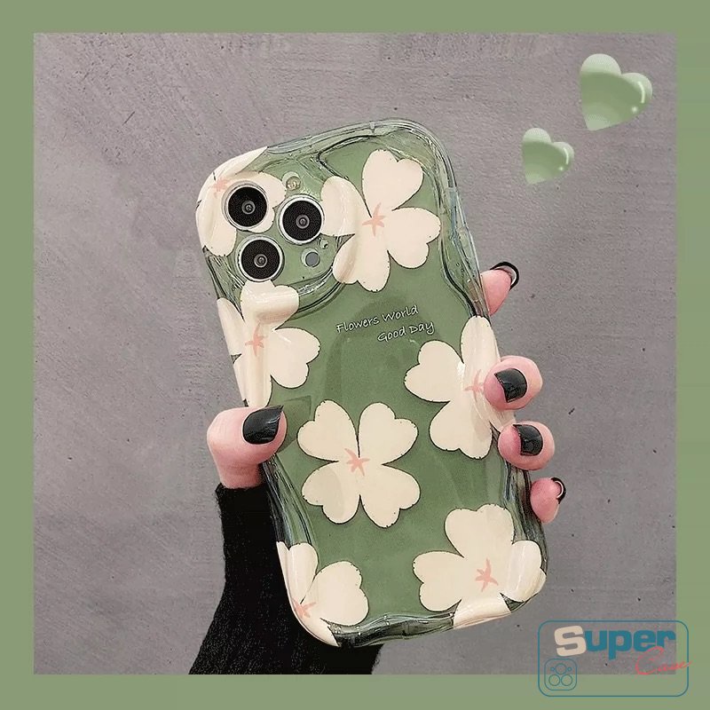 Floral 3D Wavy Curved Edge Fresh Case Kompatibel Untuk iPhone 7Plus 8Plus 11 14 12 13 Pro Max XR X 6s 6 7 8 Plus XS Max SE 2020bunga Musim Panas Lembut Tpu Shockproof Glossy Back Cover