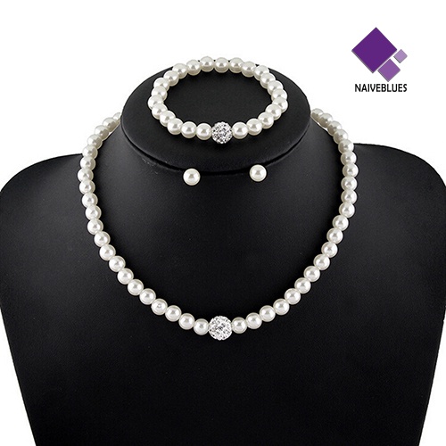 Naiveblue &gt; Perhiasan Pernikahan Pengantin Wanita Kristal Mutiara Imitasi Kalung Anting