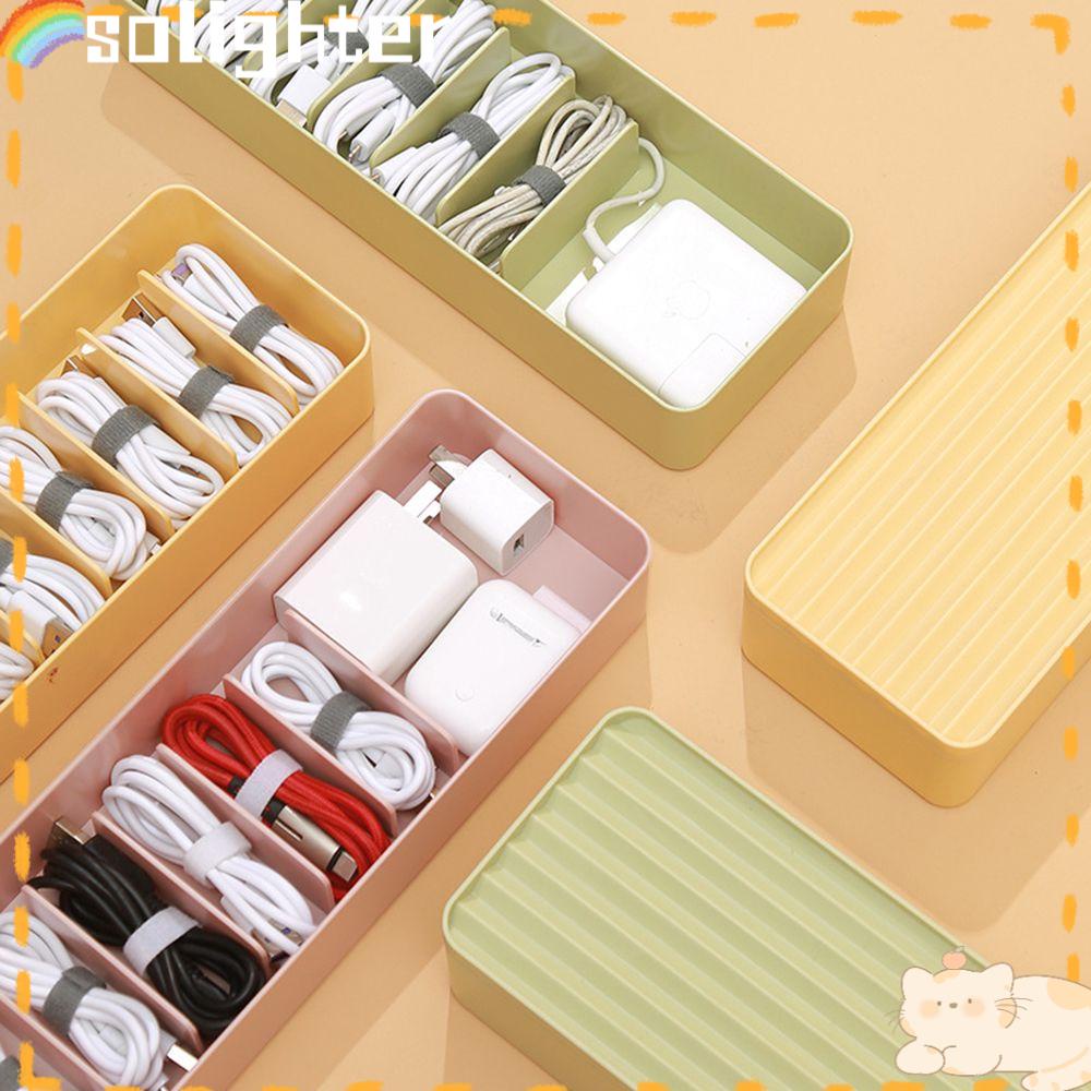 Solighter Kotak Penyimpanan Warna Solid Desktop Tahan Debu Earphone Organize Box