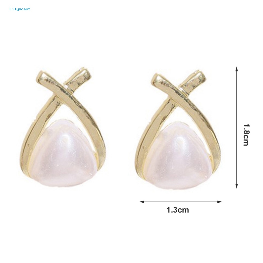 Lilyscent 1pasang Paduan Anting Mutiara Imitasi Fashion Aksesoris Temperamen Anting Mutiara Imitasi Indah