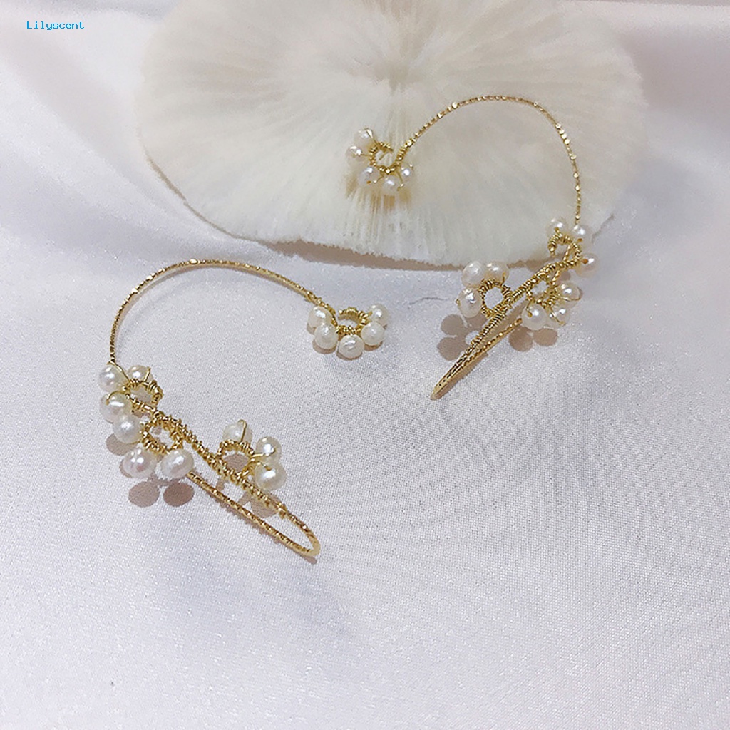 Lilyscent 1Pc Wanita Fashion Mutiara Imitasi Bunga Non Tindik Gantung Telinga Klip Anting Perhiasan