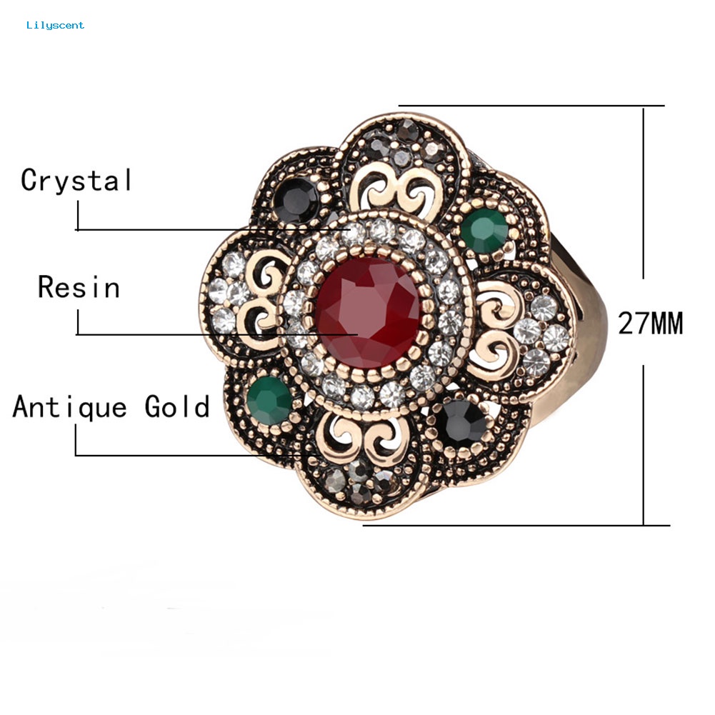 Lilyscent Vintage Wanita Berongga Bunga Berlian Imitasi Statement Cincin Perhiasan Pesta Cocktail