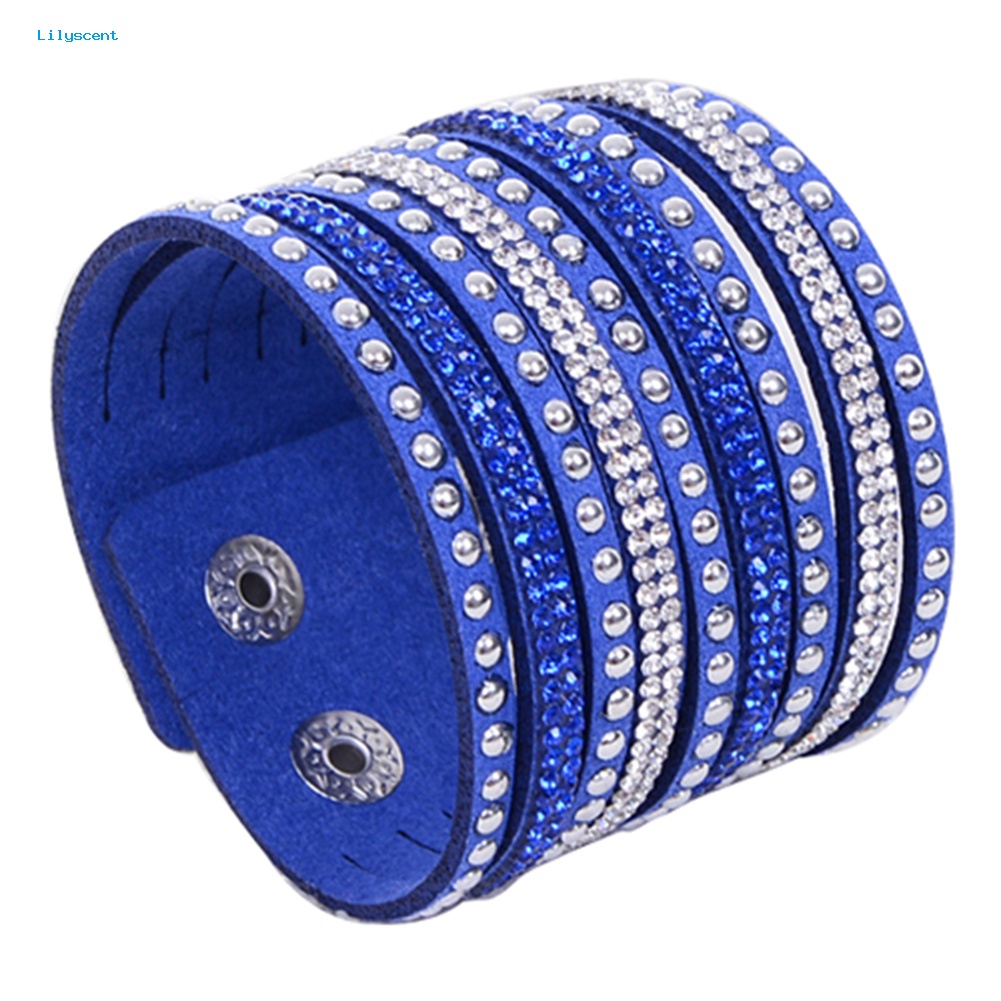 Lilyscent Wanita Multilayer Rivet Berlian Imitasi Beludru Manset Bangle Gelang Gelang Hadiah