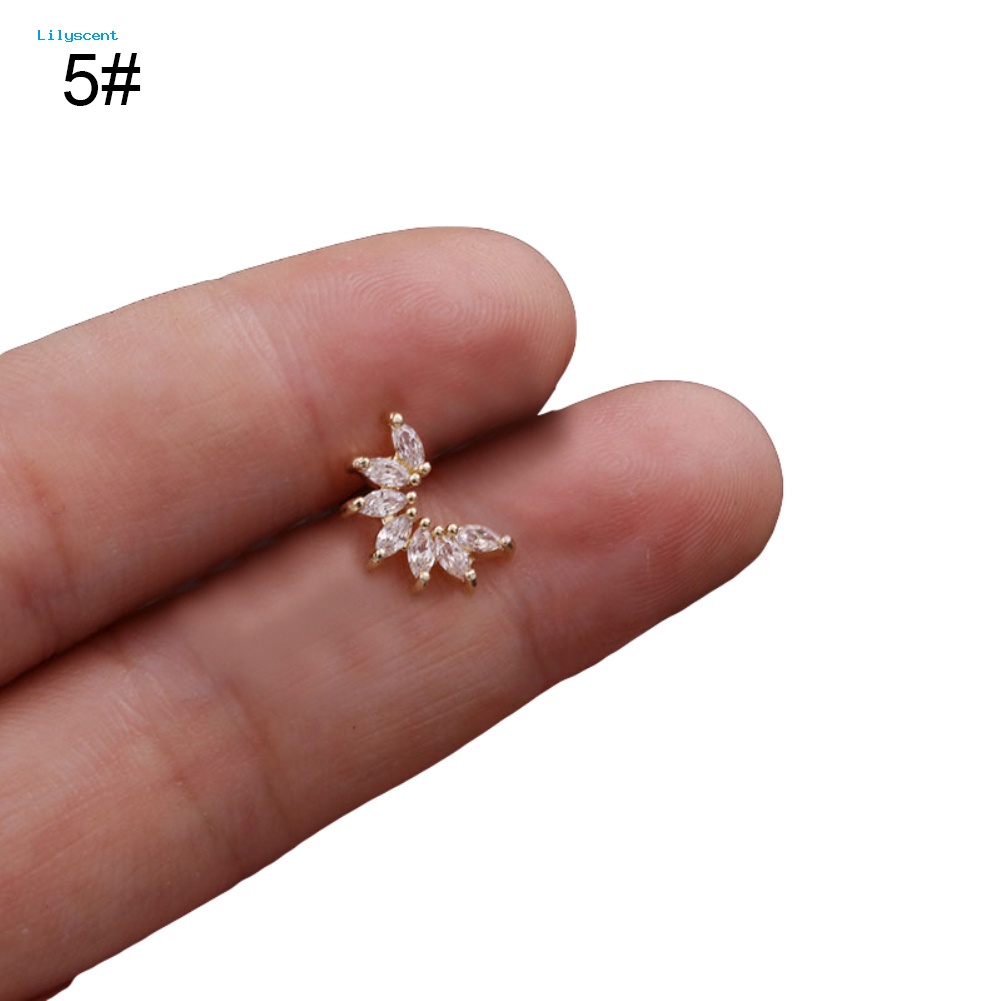 Lilyscent 1Pc Lady Cubic Zirconia Hias Bintang Bulan Telinga Stud Anting Tindik Helix Perhiasan