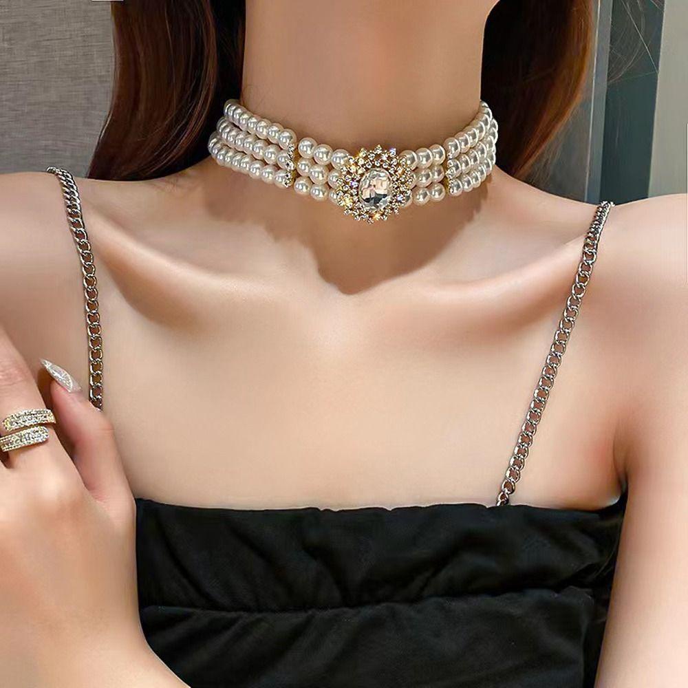 Mxbeauty Wanita Vintage Kalung Elegan Manis Halus Mutiara Rantai Klavikula Hadiah Ulang Tahun Double Layer Gadis Indah Choker