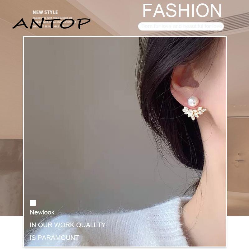 [Antop Termurah!! Anting Perak Murni Desain Rasa High-end Tren Sayap Zirkon Anting Anting Mutiara