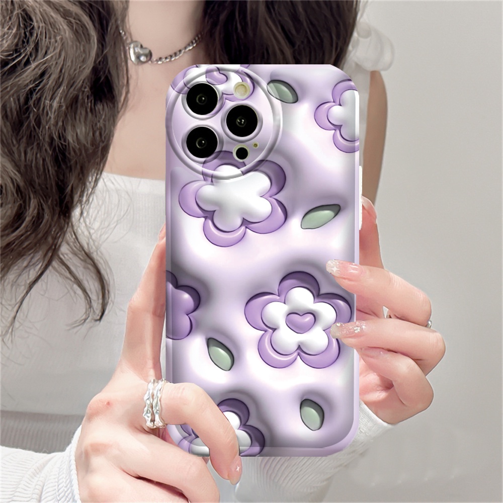 Samsung A14 A13 A03S A04S A04e A03 A12 A21S A10 A50 A30S A20 A10S A52 A11 J6 Plus J7 Prime J7 Pro 3D Vision Cute Pink Love Heart Purple Flowers Bantal Angin Anti Guncangan Soft Case BY