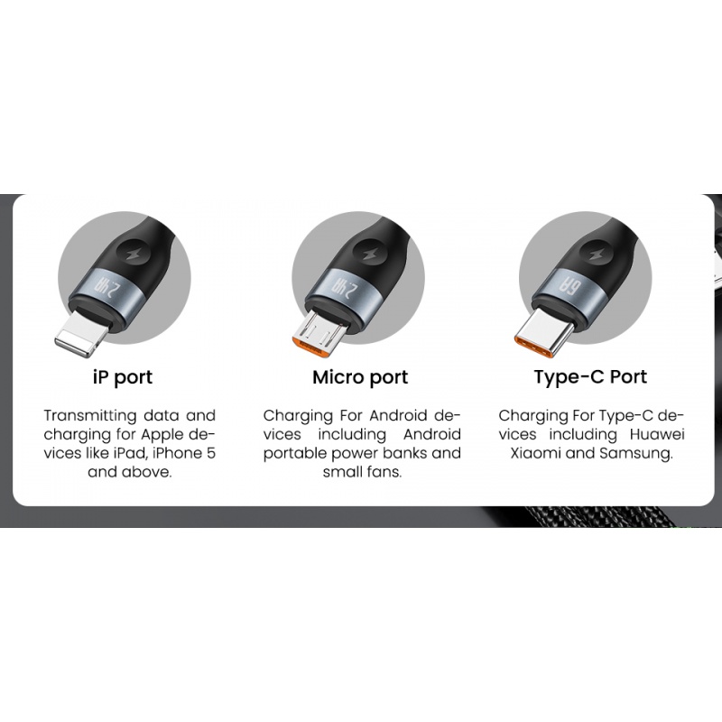 6a Kabel SuperCharging 3in1 Micro USB Type-C Fast Charger USB Type-C Kabel Data Untuk Samsung