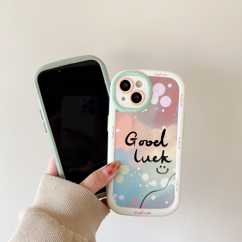 Nice Good Luck Morandi Smile Soft Case HP iP iPhone 14 13 12 11 Pro Max FTD New Puff Casing Apple