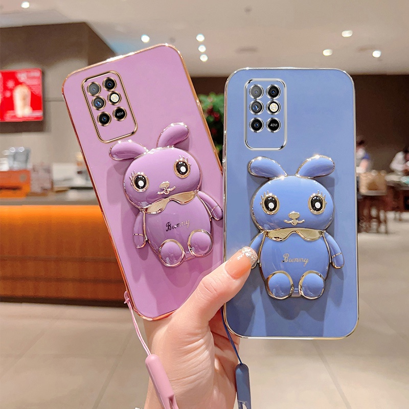 Andyh Case Ponsel Untuk Infinix Note 8i X683 Lucu Kartun Kelinci Kecil Tepi Lurus Shell Lembut Mengirim lanyard Silikon