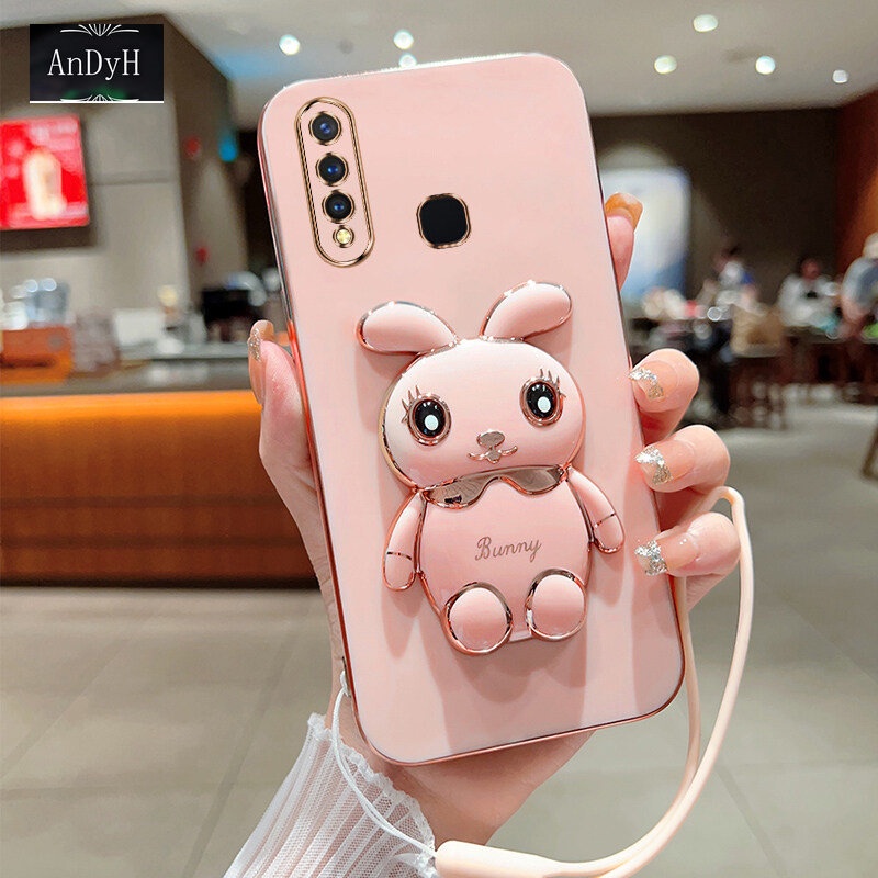 Andyh Case Ponsel Untuk Vivo Z1 Pro Z5X2020 Y19 U3 Kartun Lucu Kelinci Kecil Tepi Lurus Soft Shell Mengirim lanyard Silikon