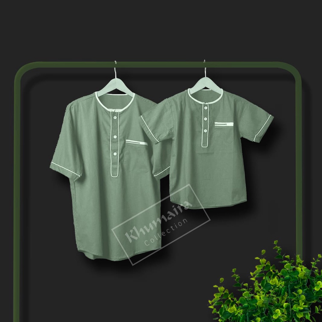 Koko Couple Ayah Anak Lebaran kekikinian Koko Couple Ayah dan Anak Sage Green Lengan Pendek Seragam 