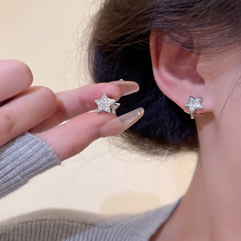 925 Perak Jarum Indah Bintang Anting Perempuan Fashion Rasa Tinggi Dua Sisi Anting