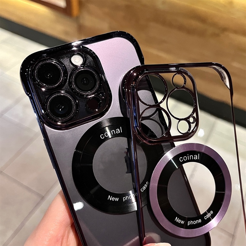 Casing Ponsel Magnetik Plating Tanpa Bingkai Untuk iPhone 14 Pro Max13 12 Pro Max14 Plus Perlindungan Kamera Hard Clear Back Cover Casing iPhone