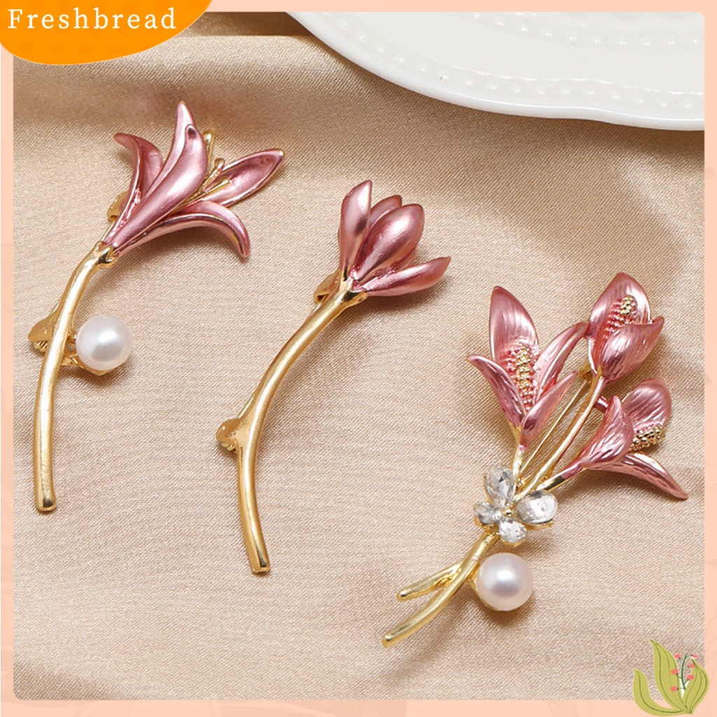 &lt; Freshbread &gt; Bros Pin Tulip Perhiasan Mutiara Imitasi Vintage Tahan Lama Kerah Bros Pakaian Dekor