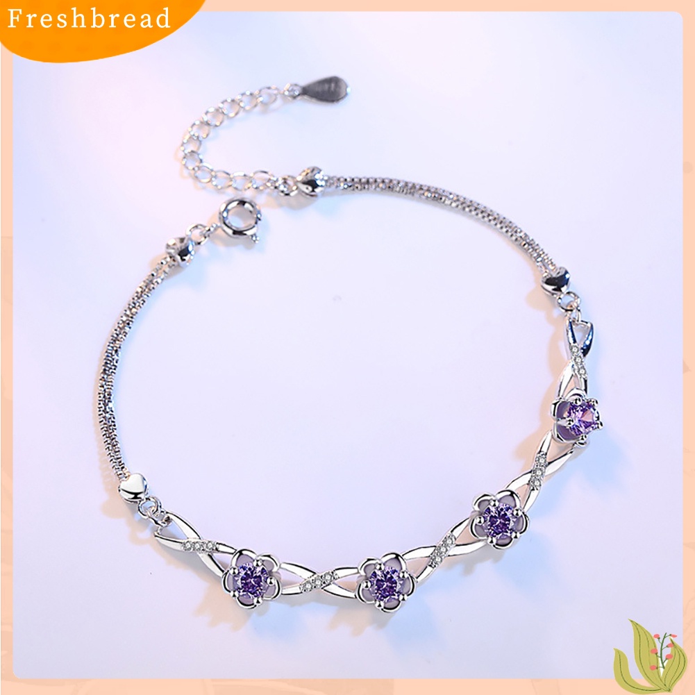 &lt; Freshbread &gt; Vintage Plum Blossom Berlian Imitasi Bertatahkan Wanita Gelang Rantai Pergelangan Tangan Perhiasan Hadiah