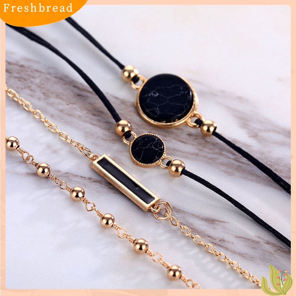 &lt; Freshbread &gt; 4Pcs/Set Wanita Bohemian Bulat Bar Batu Pesona Gelang Tali Rantai Bangle Perhiasan