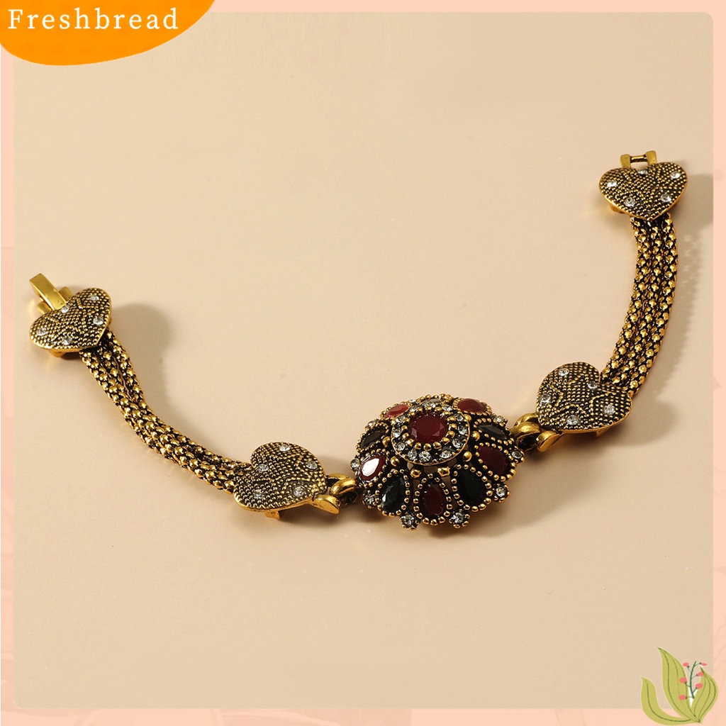 &lt; Freshbread &gt; Retro Kepribadian Berlebihan Faux Gemstone Bunga Emas Gelang Bangle Hadiah