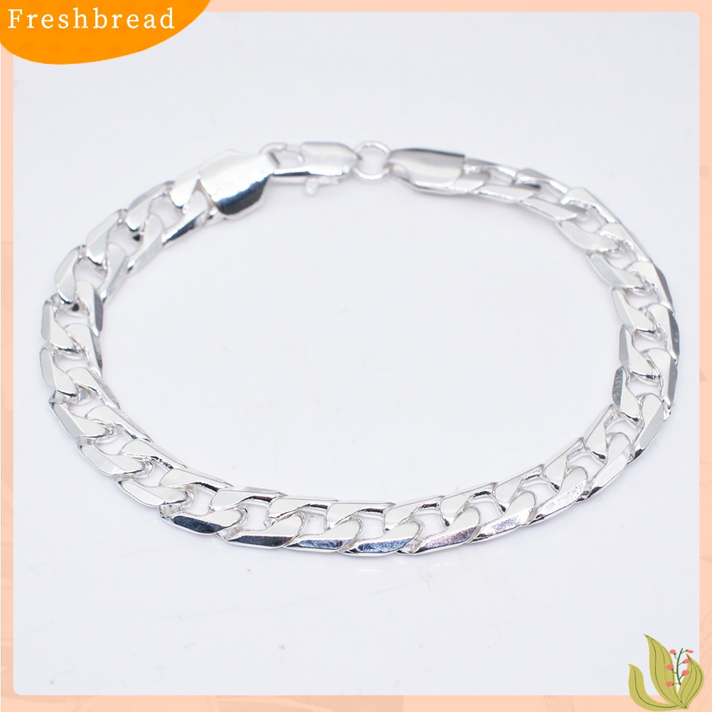 &lt; Freshbread &gt; 8mm Fashion Perak Disepuh Curb Rantai Gelang Bangle Wanita Pria Perhiasan Pesta