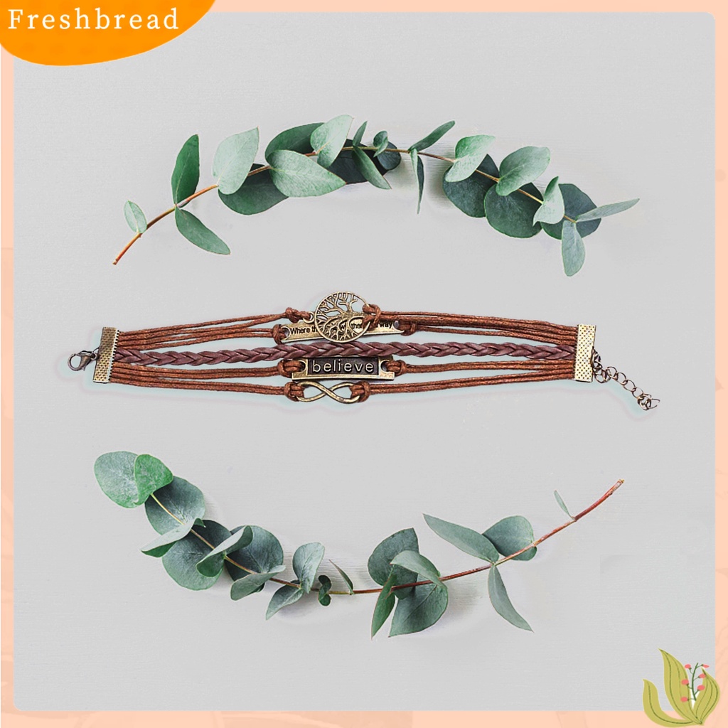 &lt; Freshbread &gt; Unisex Retro Multi Layer Kulit Imitasi Dikepang Gelang Bangles Perhiasan Hadiah