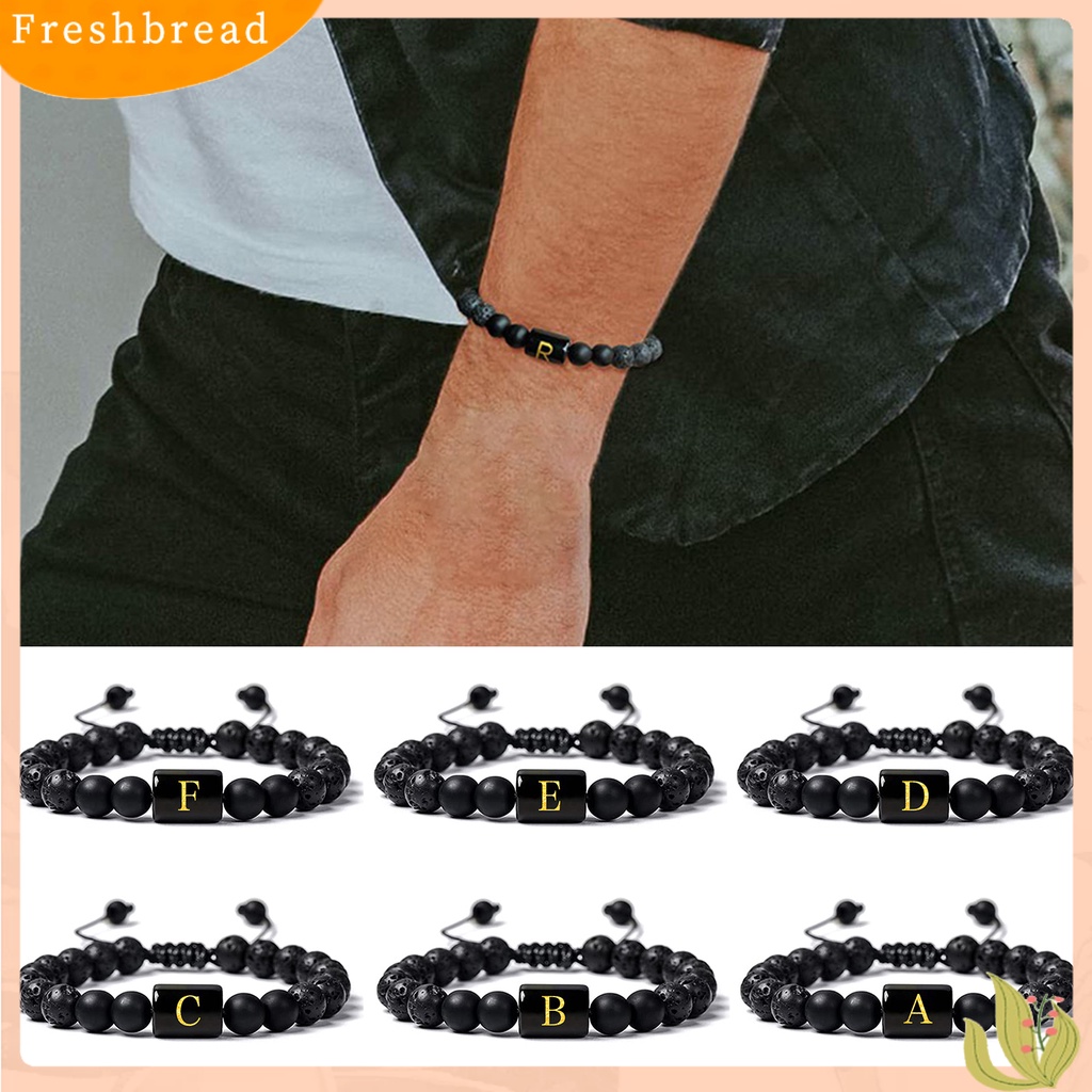 &lt; Freshbread &gt; Unisex Gelang A-Z Huruf Frosted Manik-Manik Batu Imitasi Adjustable Gelang Penghilang Stres Fashion Perhiasan