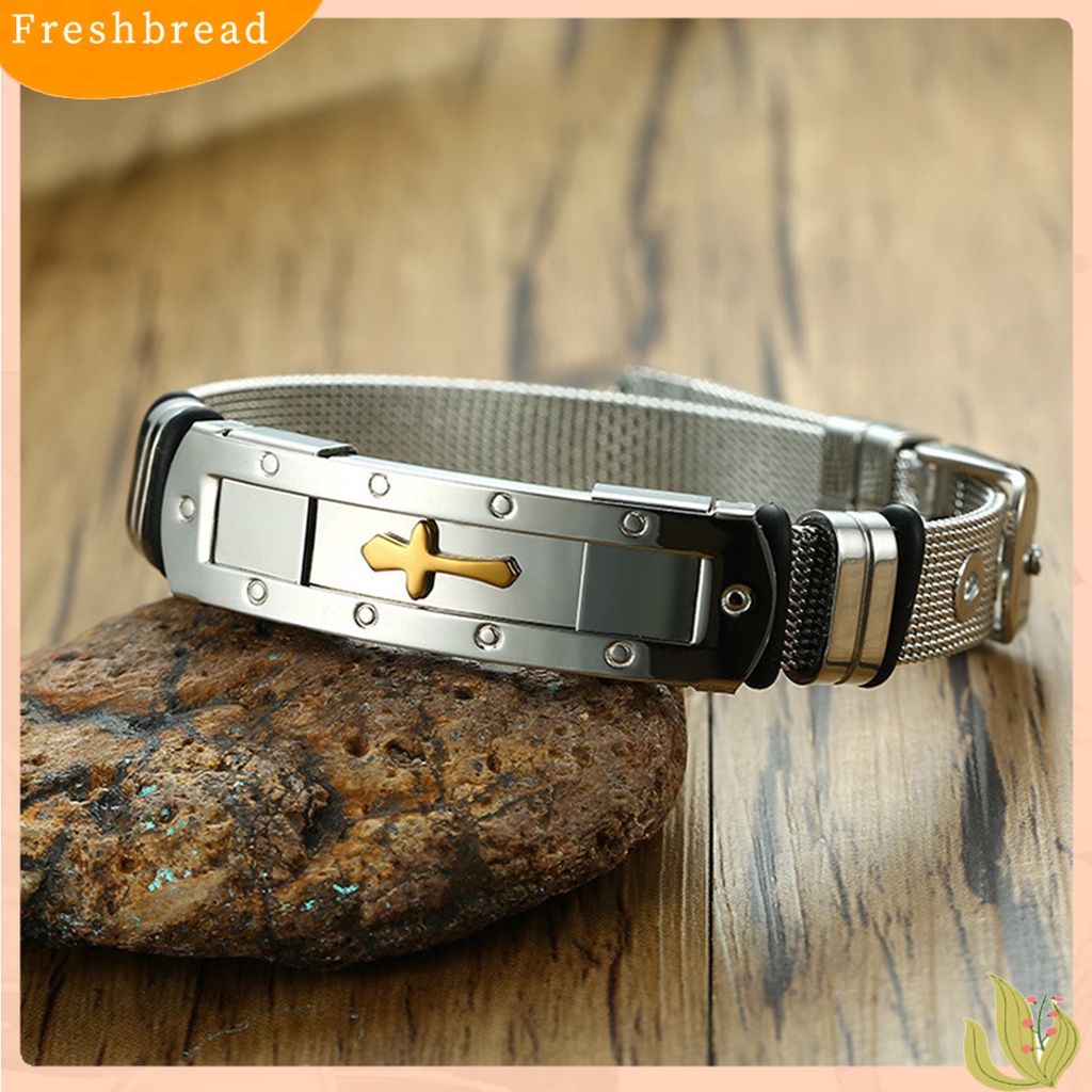 &lt; Freshbread &gt; Pria Gelang Salib Stainless Steel Indah Permukaan Halus Yang Dapat Disesuaikan Pergelangan Tangan Bangle Hadiah